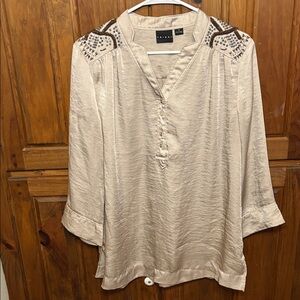 Tribal Women’s Silky Cream 3/4 sleeve Blouse Top with Beaded Shoulders Size 12